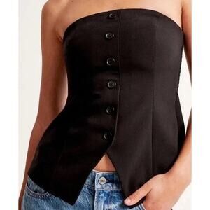 NWT Abercrombie & Fitch Mara Strapless Bustier Button Up Top Small Black Modern